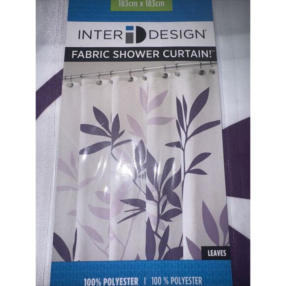 NIP interDesign Purple Leaves Shower Curtain 72" x 72" New - Picture 2 of 5